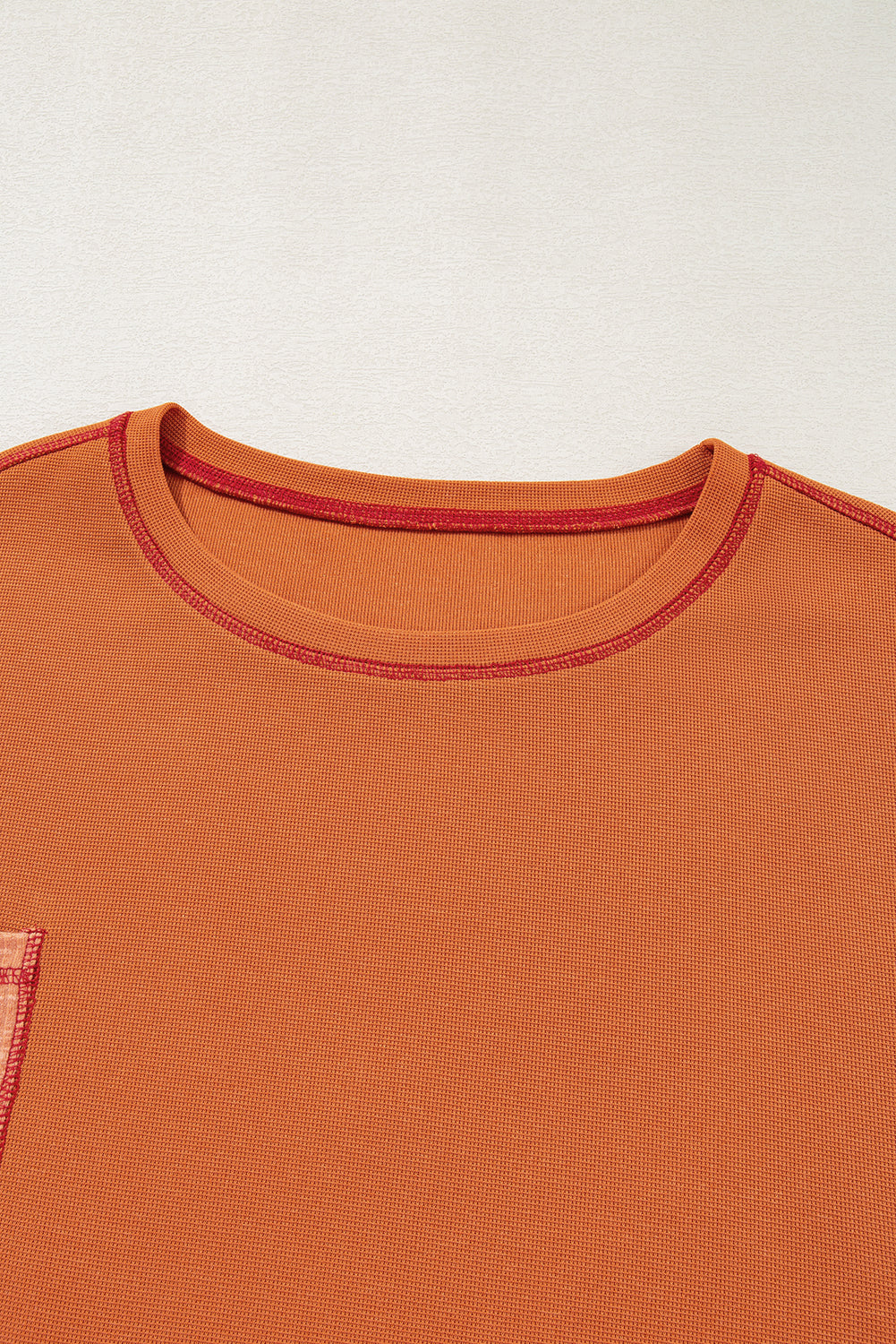 Orange Waffle Patchwork Chest Pocket Plus Size Top