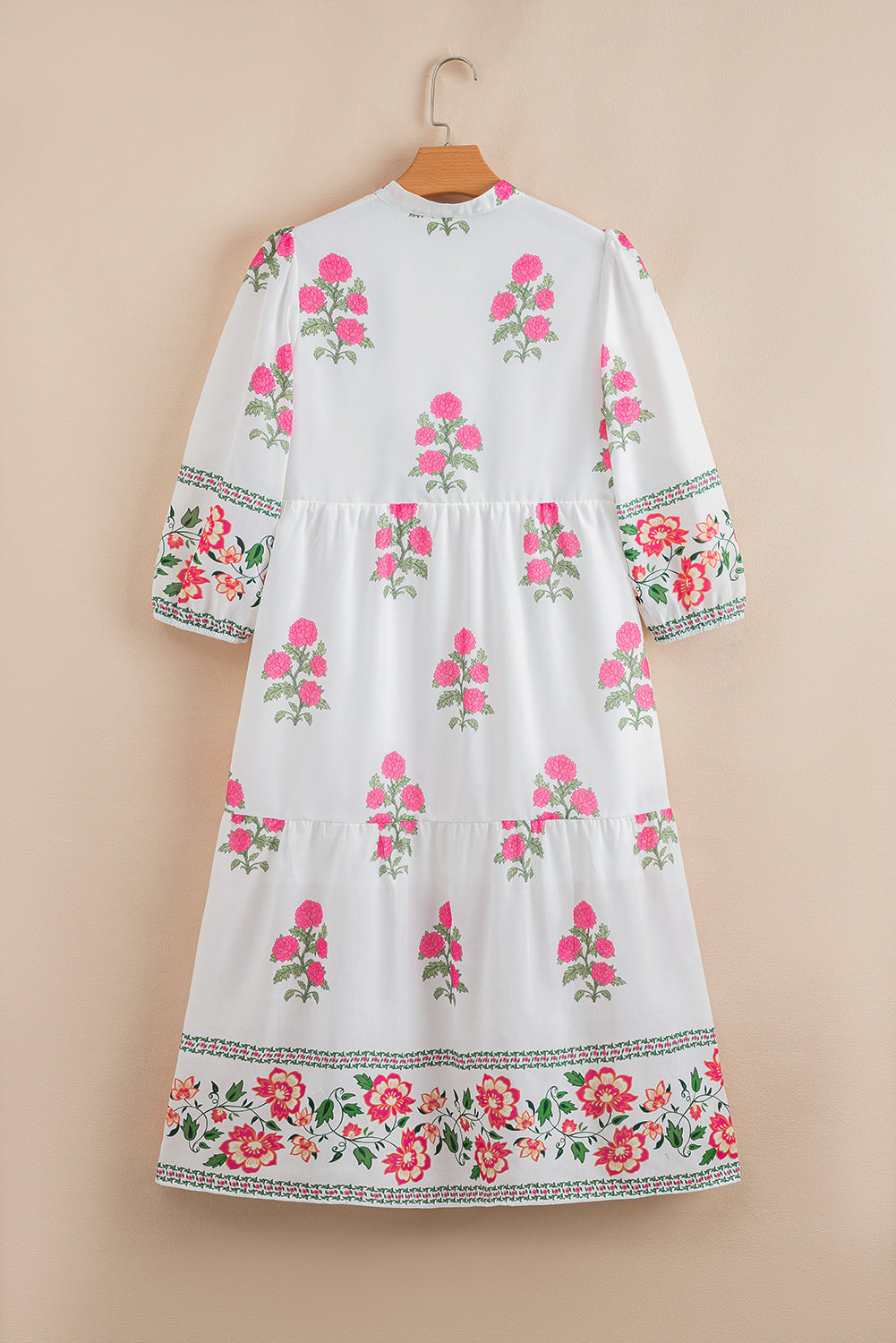 White Floral Print Loose Tiered Maxi Dress