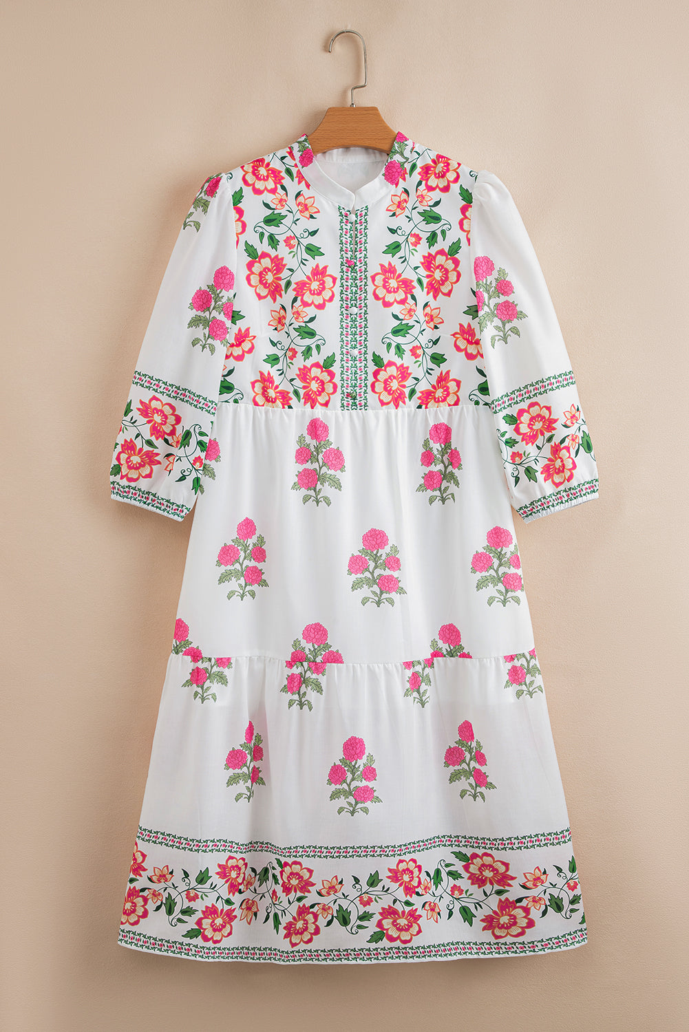 White Floral Print Loose Tiered Maxi Dress