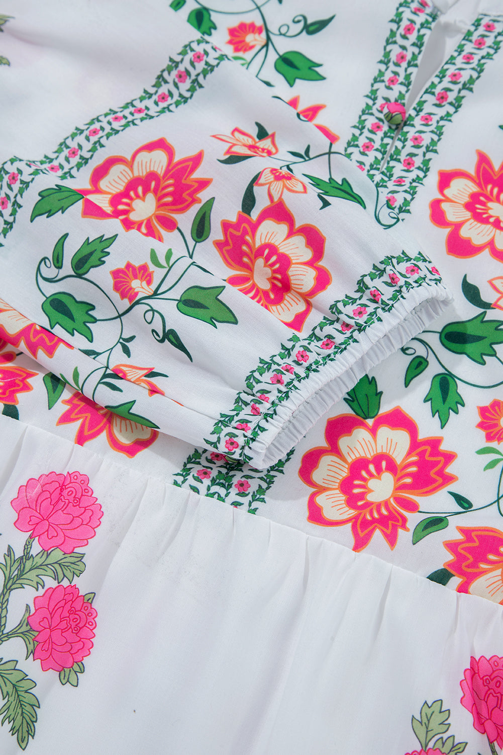 White Floral Print Loose Tiered Maxi Dress