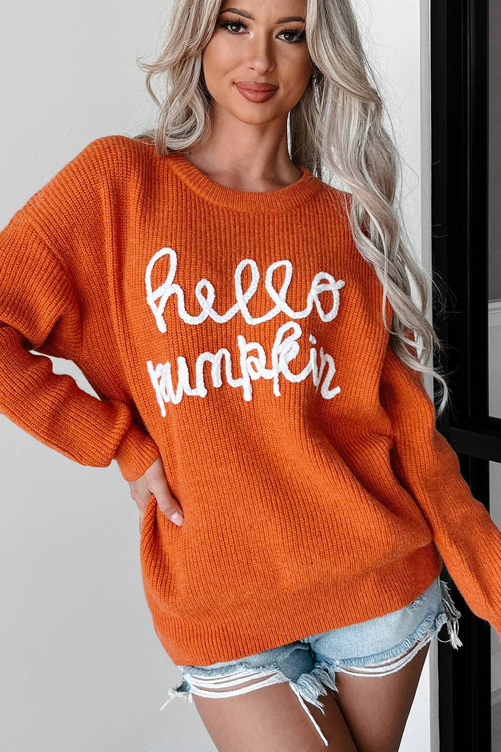 White Hello Pumpkin Graphic Sweater -3 colors-