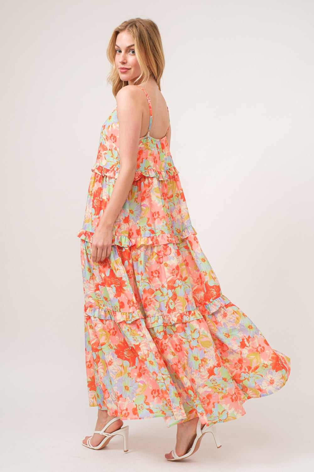 And The Why Floral Ruffled Tiered Maxi Adjustable Strap Cami Dress Trendsi