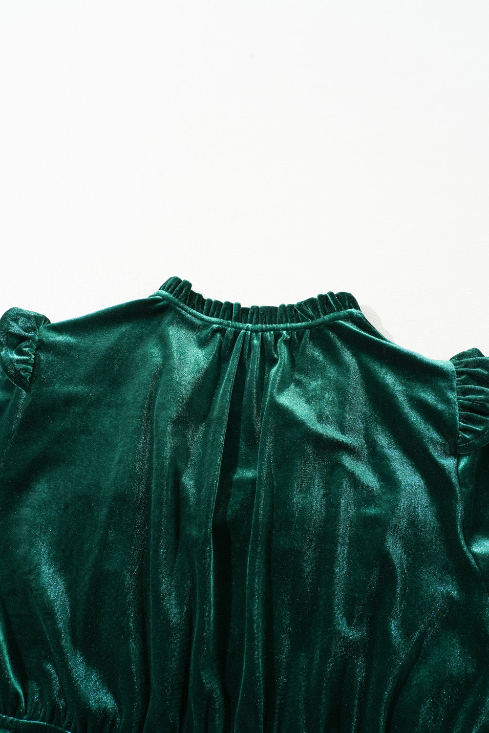 Blackish Green Frill Neck Velvet High Waist Plus Size Dress