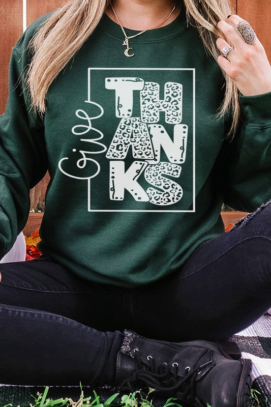 Give Thanks Leopard Block Fall Sweatshirt -14 colors- Cali Boutique