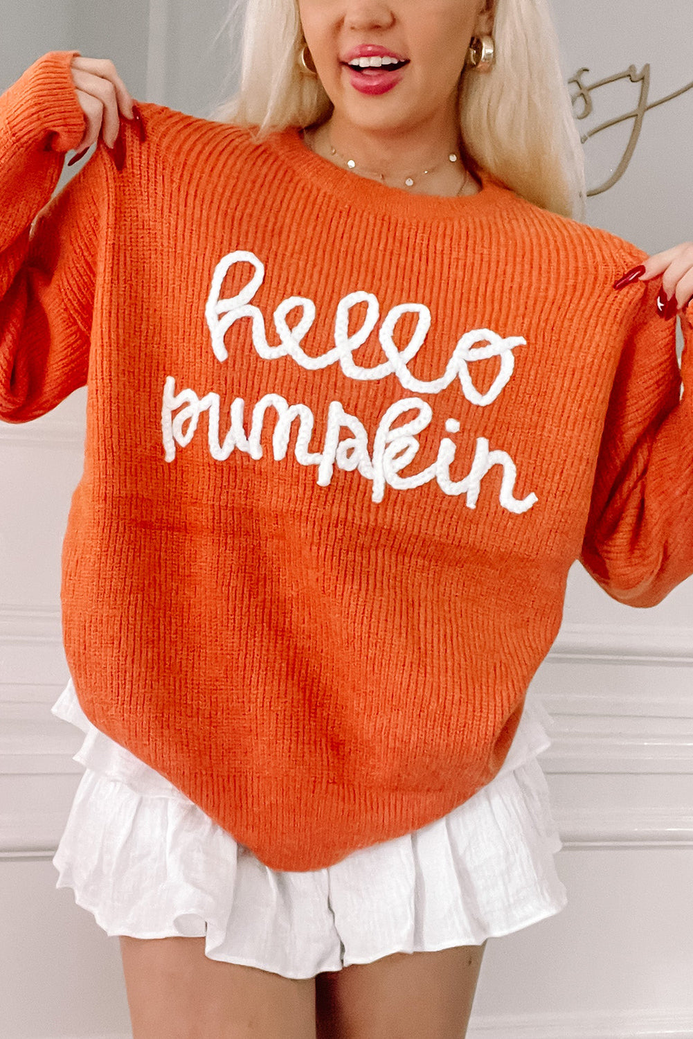 White Hello Pumpkin Graphic Sweater -3 colors-