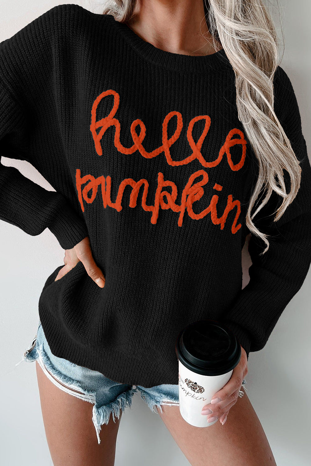 White Hello Pumpkin Graphic Sweater -3 colors-