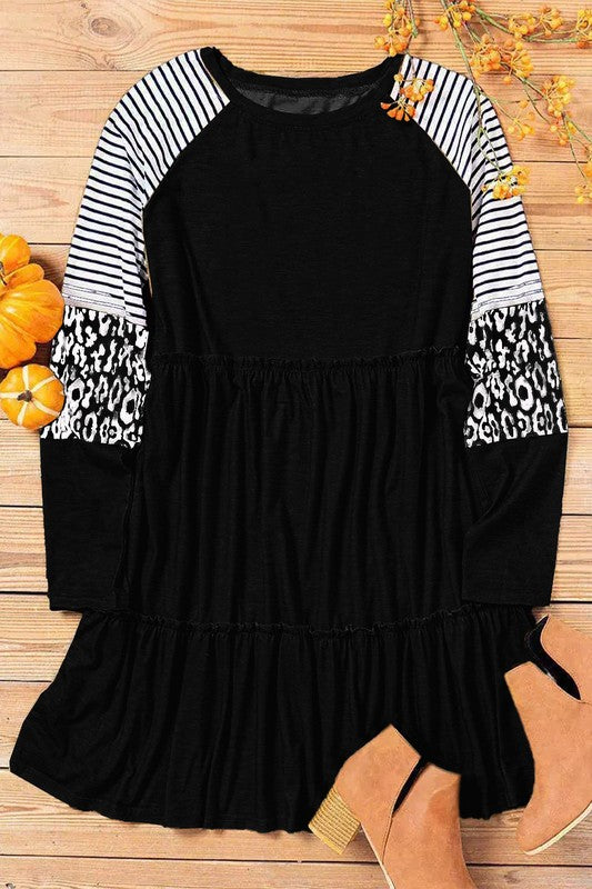 Women Leopard Patchwork Long Sleeve Mini Dress YNIQUE