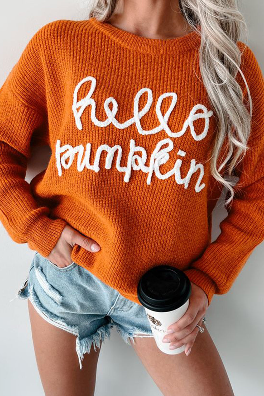 White Hello Pumpkin Graphic Sweater -3 colors-