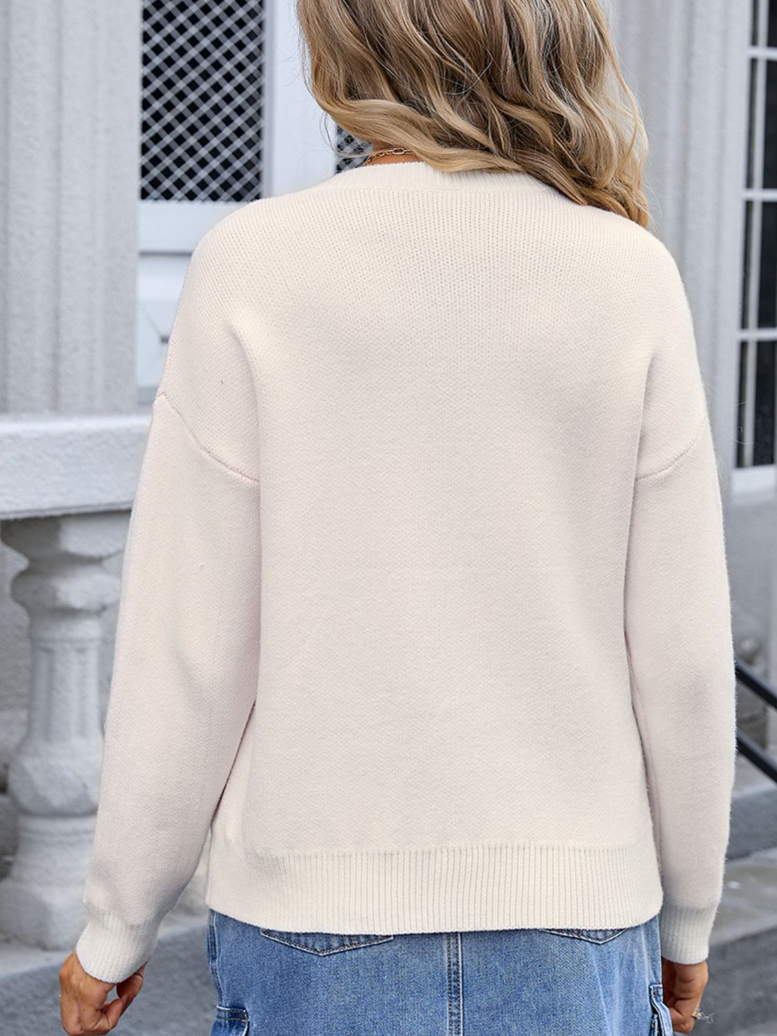 Bow Graphic Round Neck Long Sleeve Sweater -3 colors- Trendsi