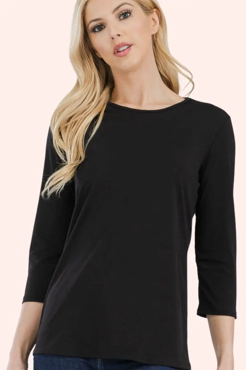 CLASSIC 3/4 SLEEVE CREW NECK TOP Celeste Clothing