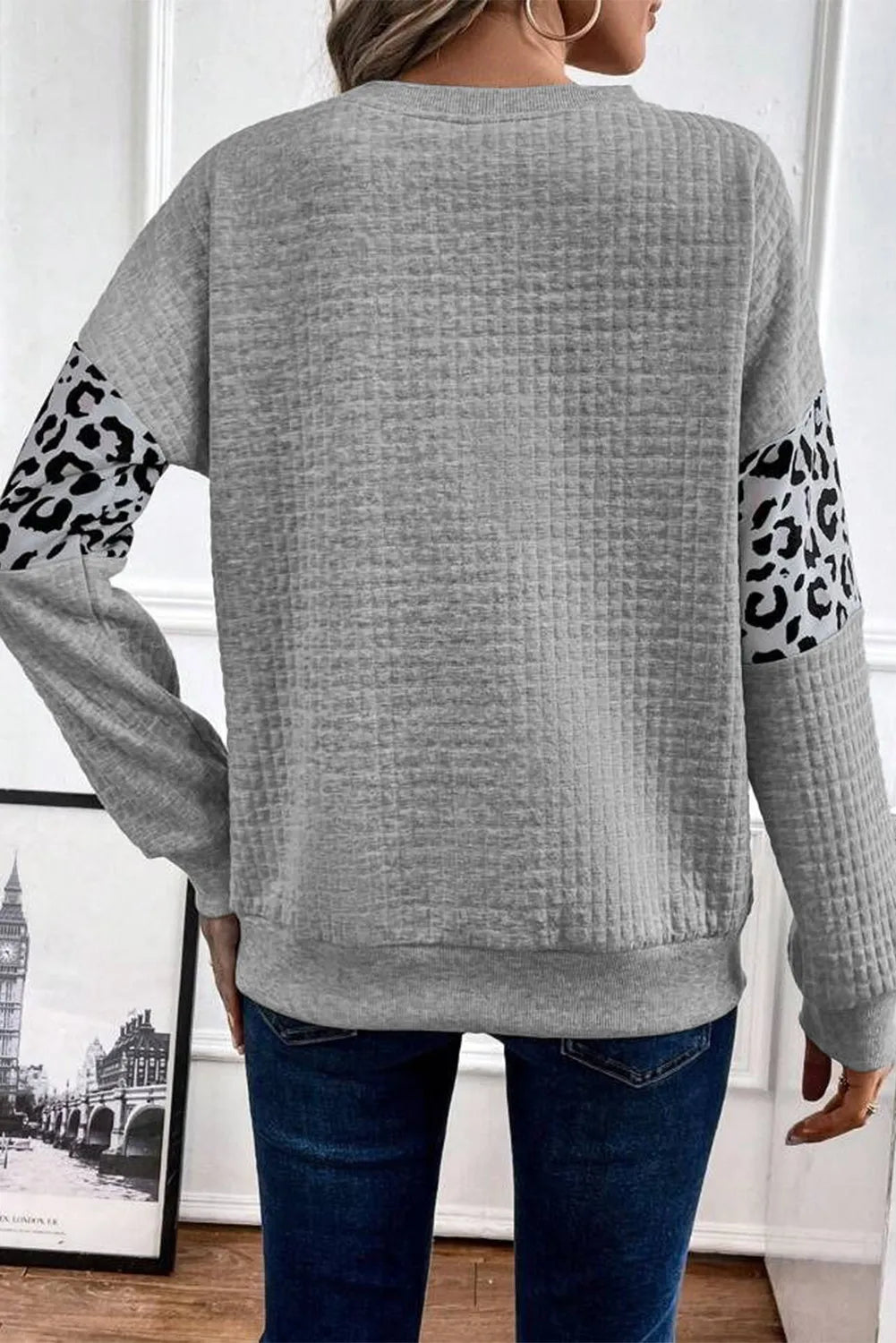 Leopard Round Neck Long Sleeve Sweatshirt Trendsi