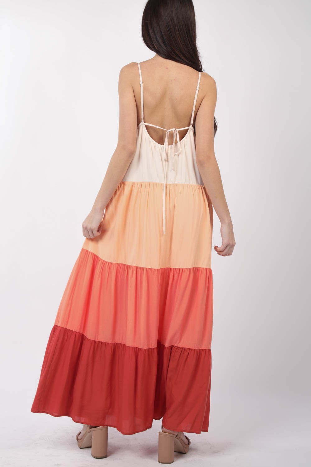 VERY J Color Block Tiered Maxi Cami Dress Trendsi