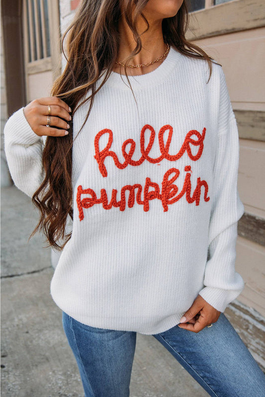 White Hello Pumpkin Graphic Sweater -3 colors-