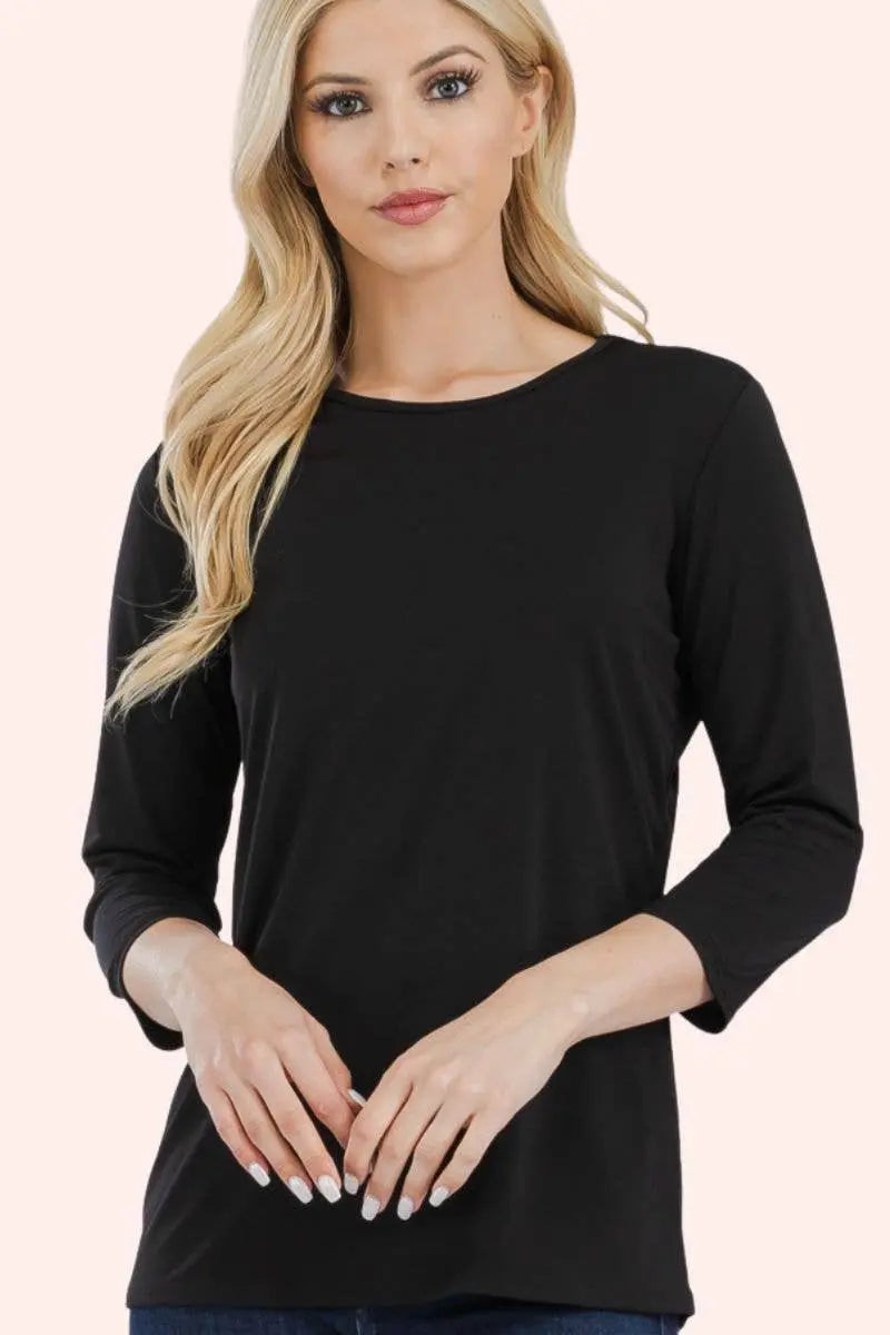 CLASSIC 3/4 SLEEVE CREW NECK TOP Celeste Clothing