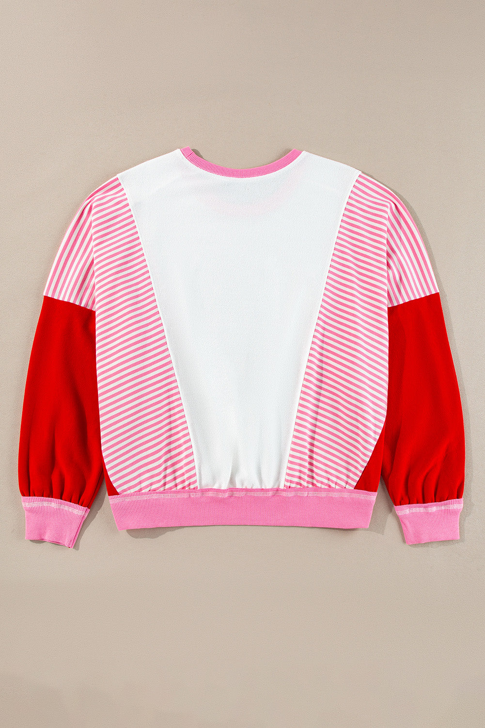 Rose Red Santa Claus Striped Block Patchwork Graphic Sweatshirt