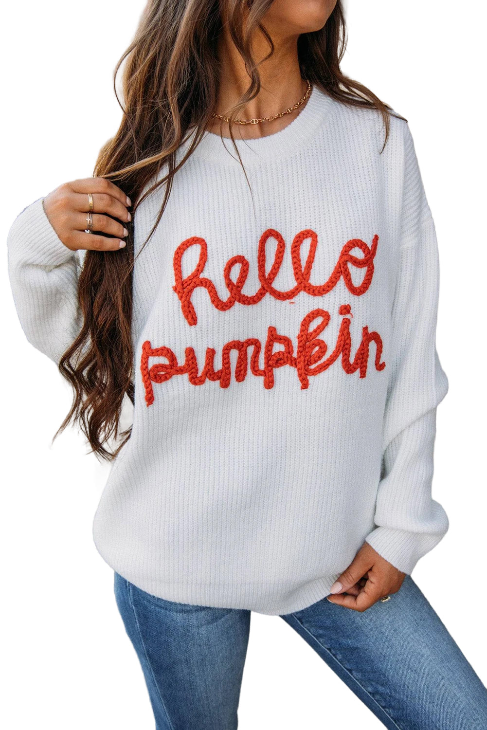 White Hello Pumpkin Graphic Sweater -3 colors-