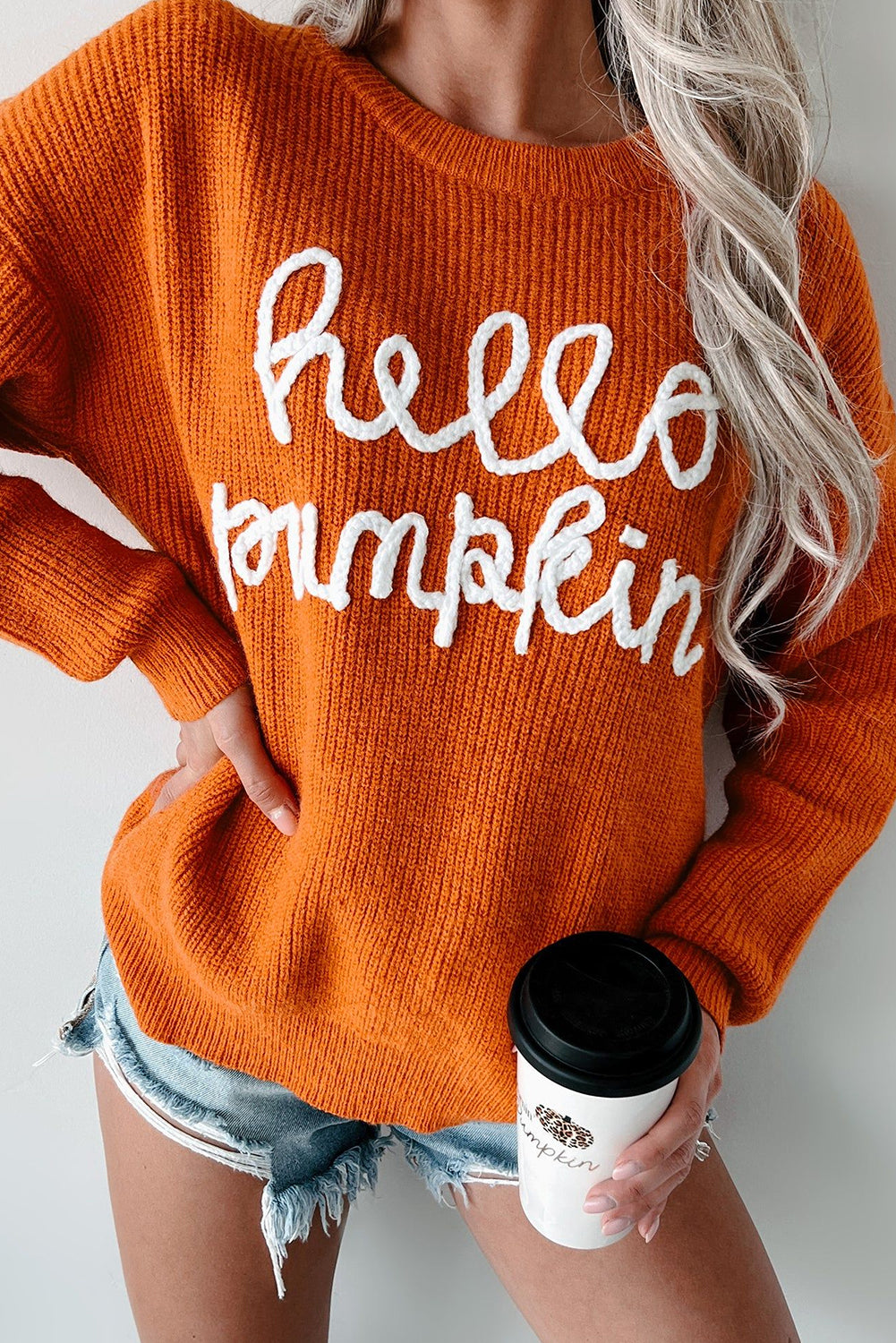 White Hello Pumpkin Graphic Sweater -3 colors-