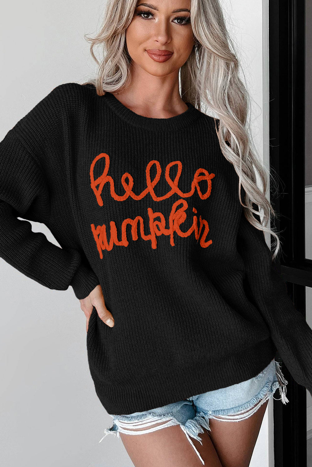 White Hello Pumpkin Graphic Sweater -3 colors-