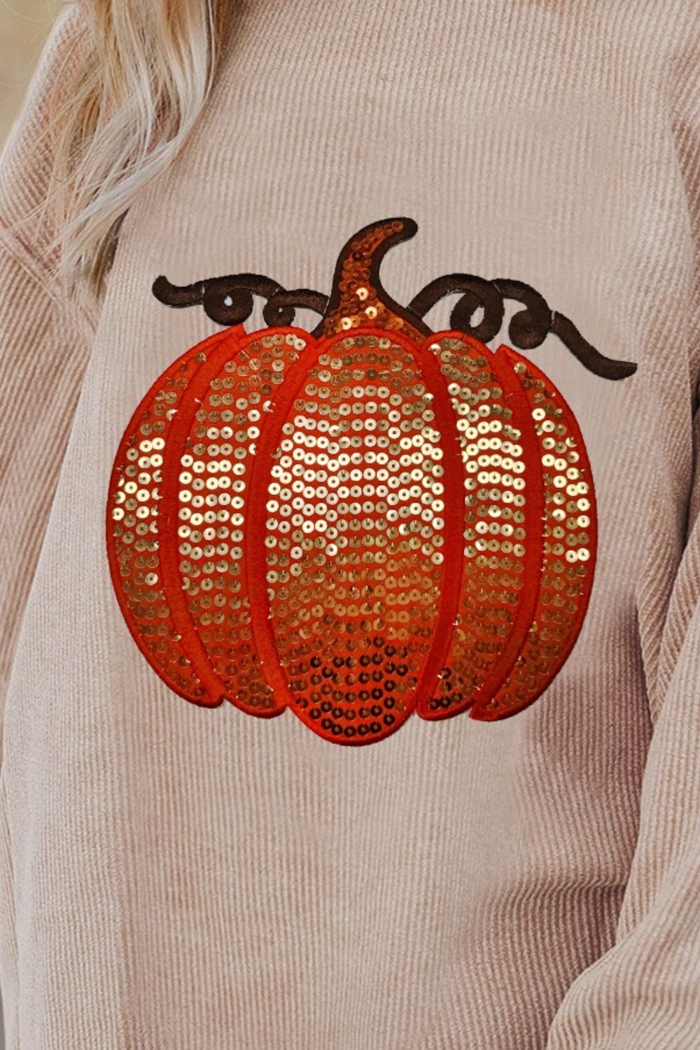 Sequin Pumpkin Round Neck Long Sleeve Sweatshirt -2 colors- Trendsi