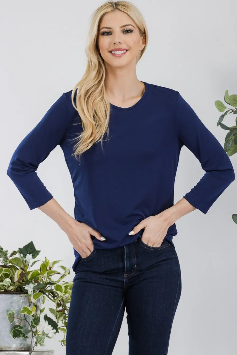 CLASSIC 3/4 SLEEVE CREW NECK TOP Celeste Clothing