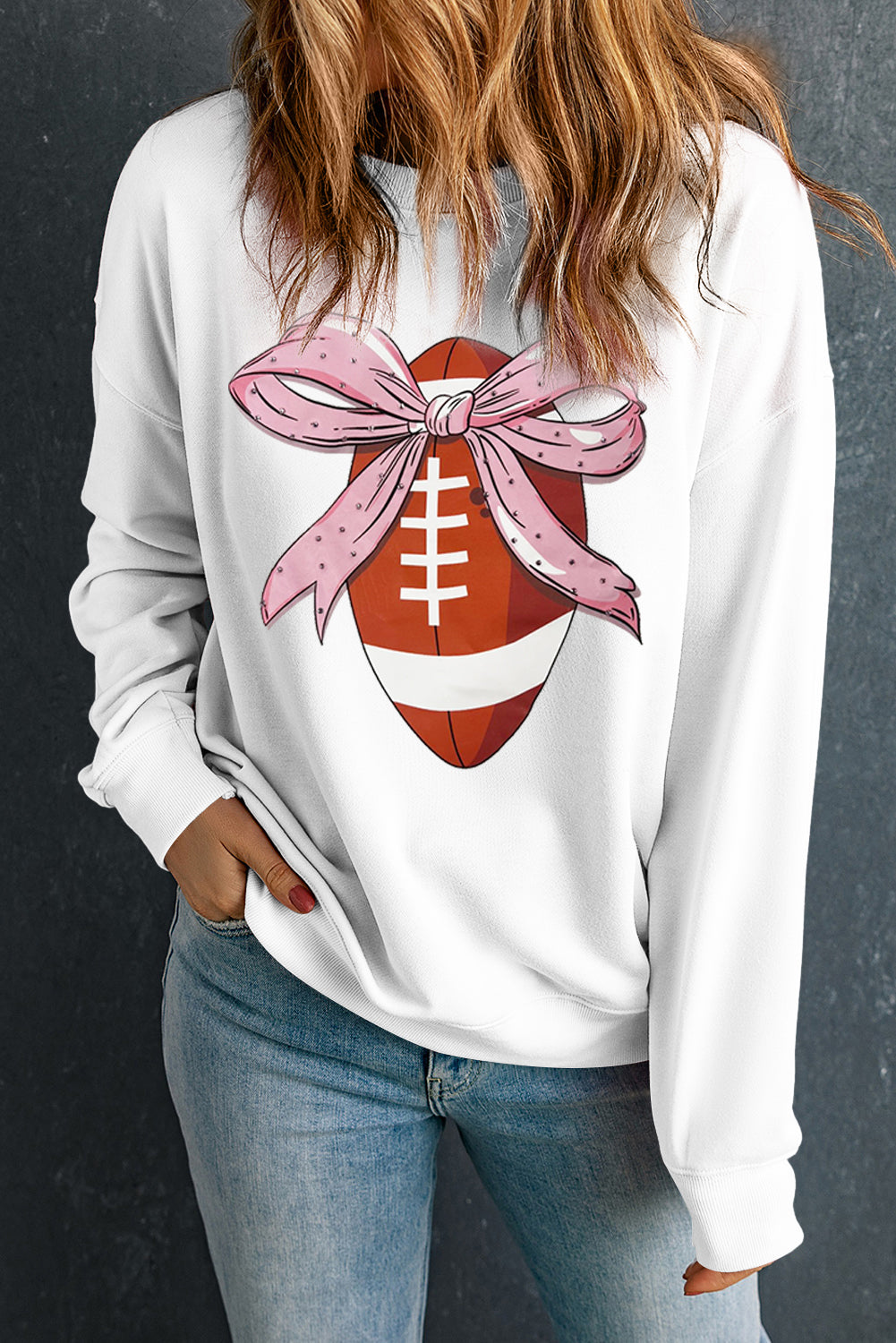 Beige Casual Game Day Bow Print Graphic Sweatshirt