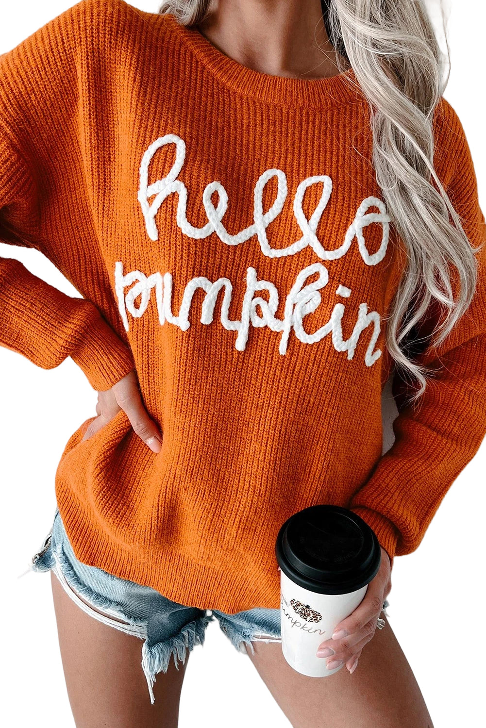 White Hello Pumpkin Graphic Sweater -3 colors-