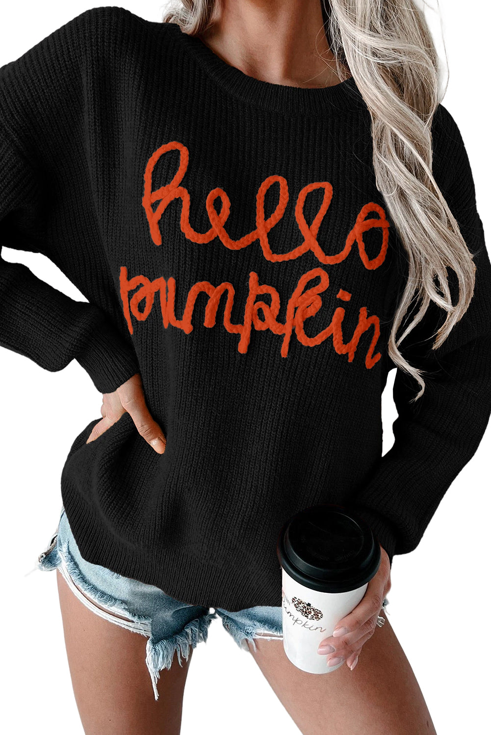 White Hello Pumpkin Graphic Sweater -3 colors-