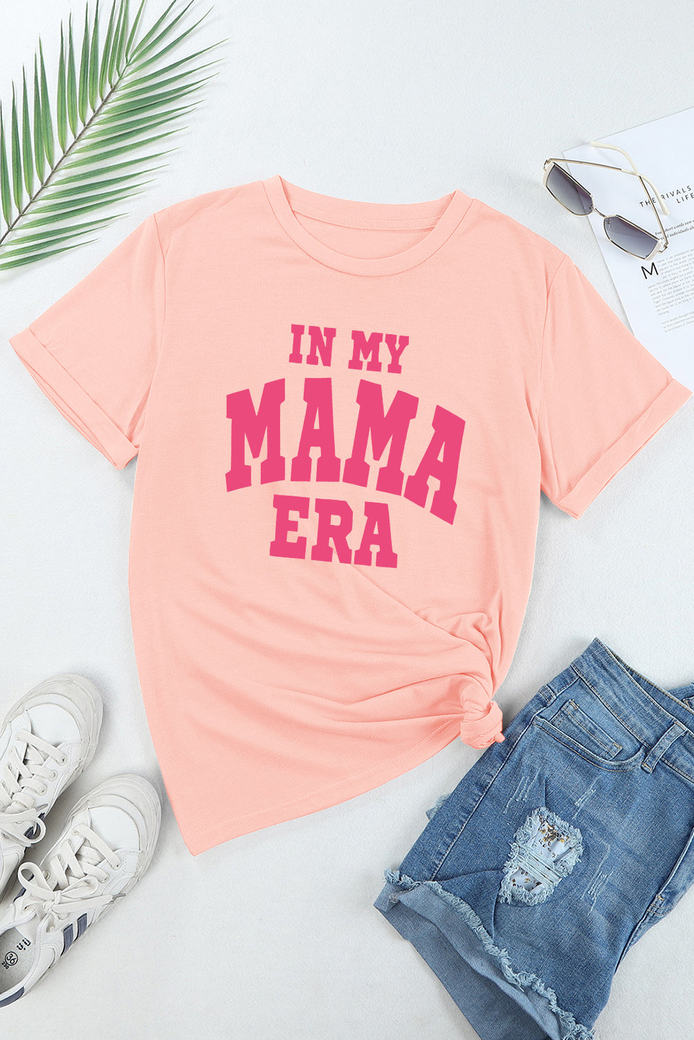 Pink IN MY MAMA ERA Graphic Crew Neck T Shirt