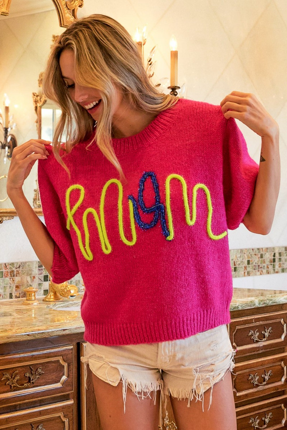 BiBi MOM Contrast Round Neck Sweater Trendsi