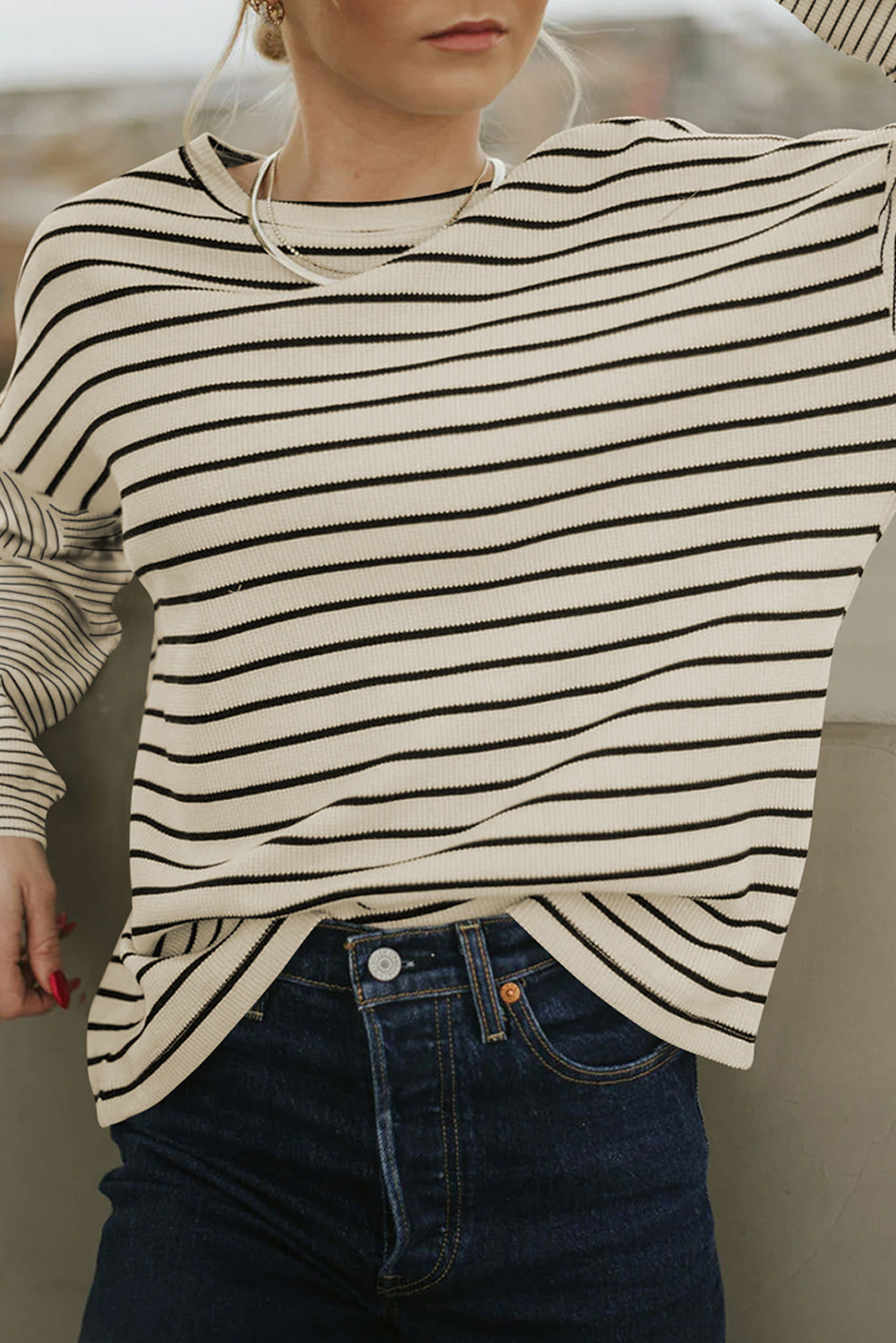 Black Stripe Patchwork Loose Long Sleeve Tee -2 colors-