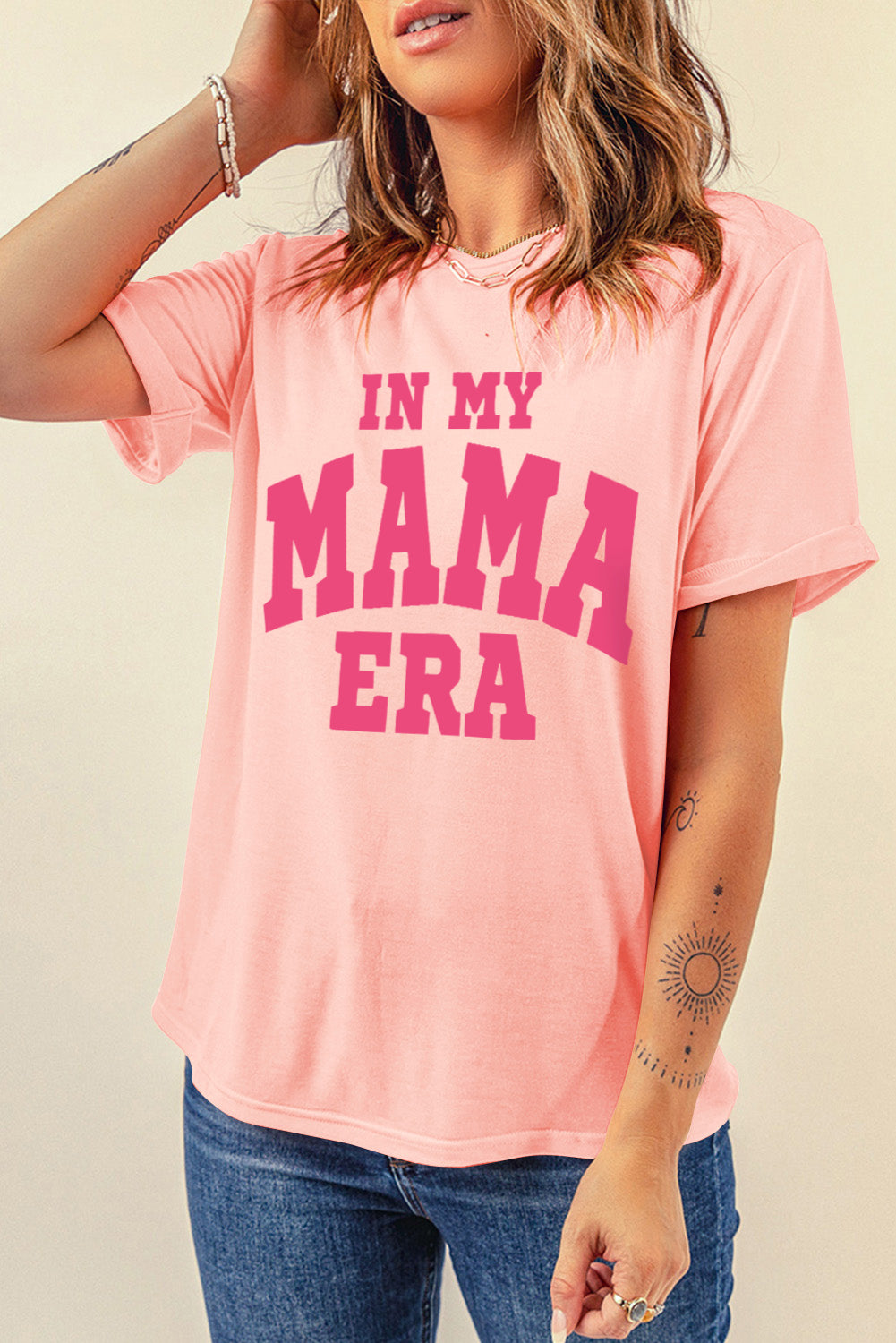 Pink IN MY MAMA ERA Graphic Crew Neck T Shirt