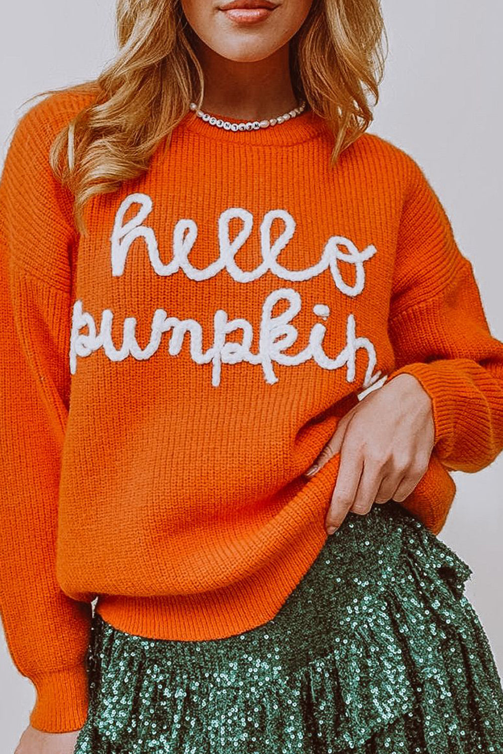 White Hello Pumpkin Graphic Sweater -3 colors-