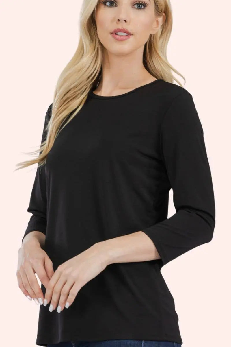 CLASSIC 3/4 SLEEVE CREW NECK TOP Celeste Clothing