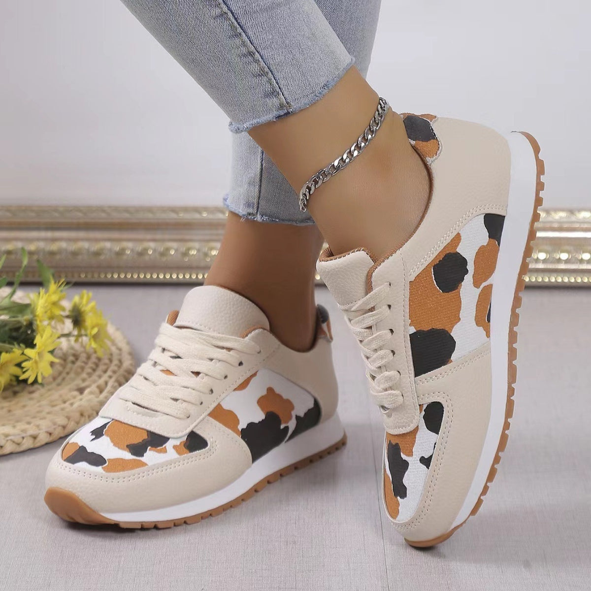 Tied Printed PU Leather Athletic Trendsi