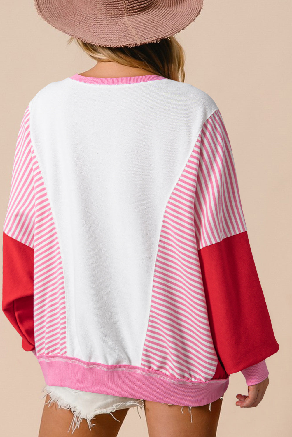 Rose Red Santa Claus Striped Block Patchwork Graphic Sweatshirt