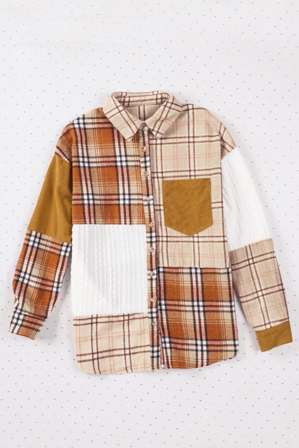 Orange Plaid Color Block Patchwork Pocket Shirt Shacket