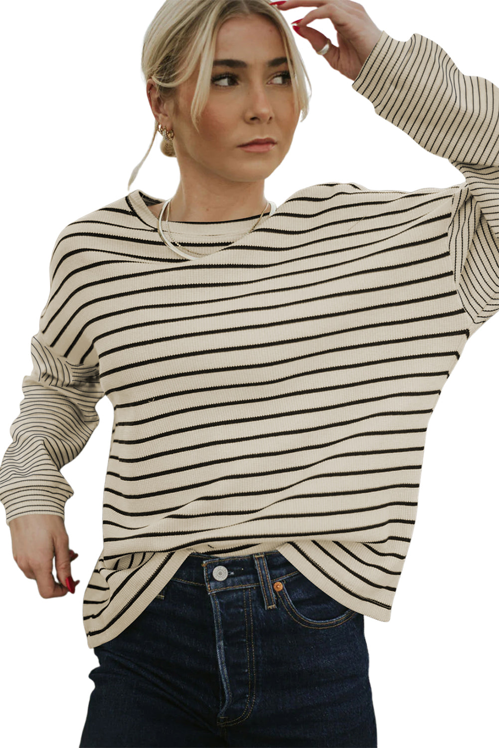 Black Stripe Patchwork Loose Long Sleeve Tee -2 colors-