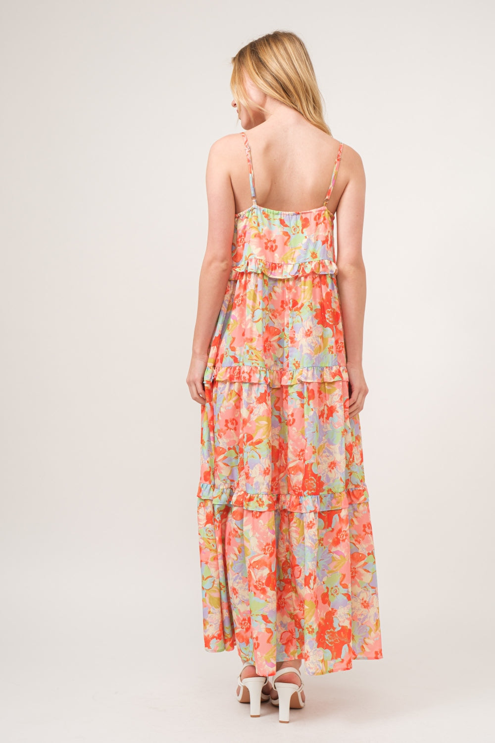 And The Why Floral Ruffled Tiered Maxi Adjustable Strap Cami Dress Trendsi